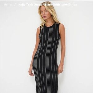 LNA Black and White Striped Midi Dress